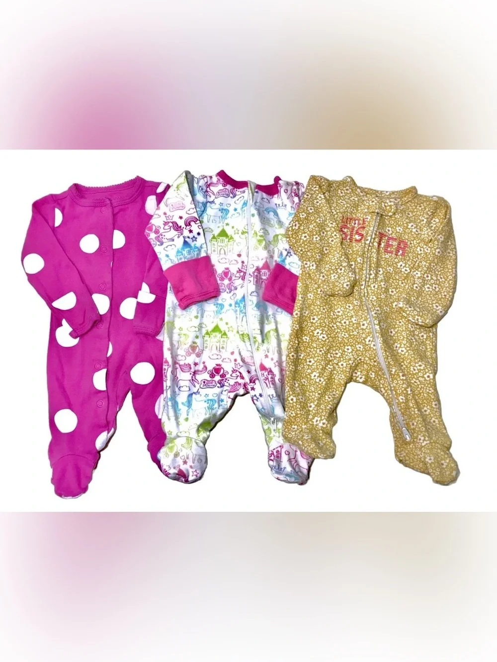 Carter's Baby Girls Newborn 3 Footed Sleepers 3 Beanie Caps Bodysuit 7 Piece Lot
